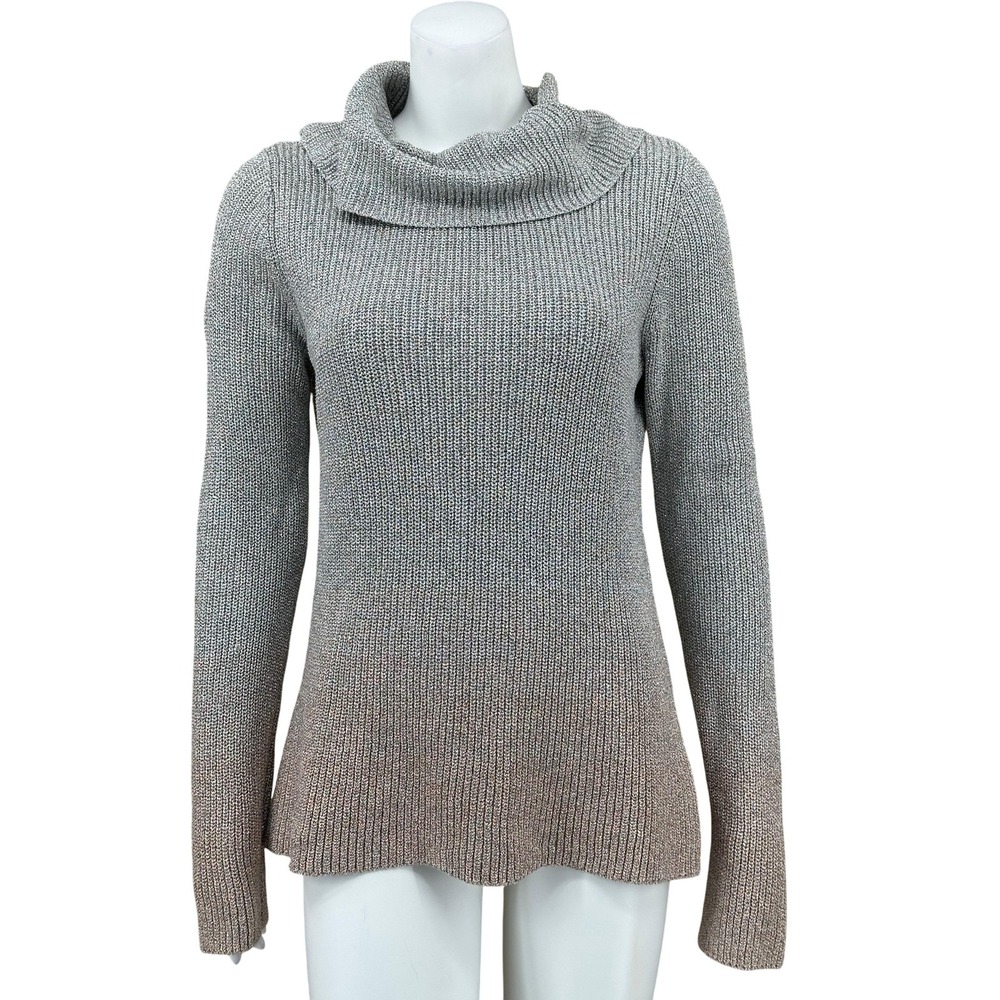 White House Black Market Sweater Womens Medium Silver Metallic Ombre Cowl Neck
